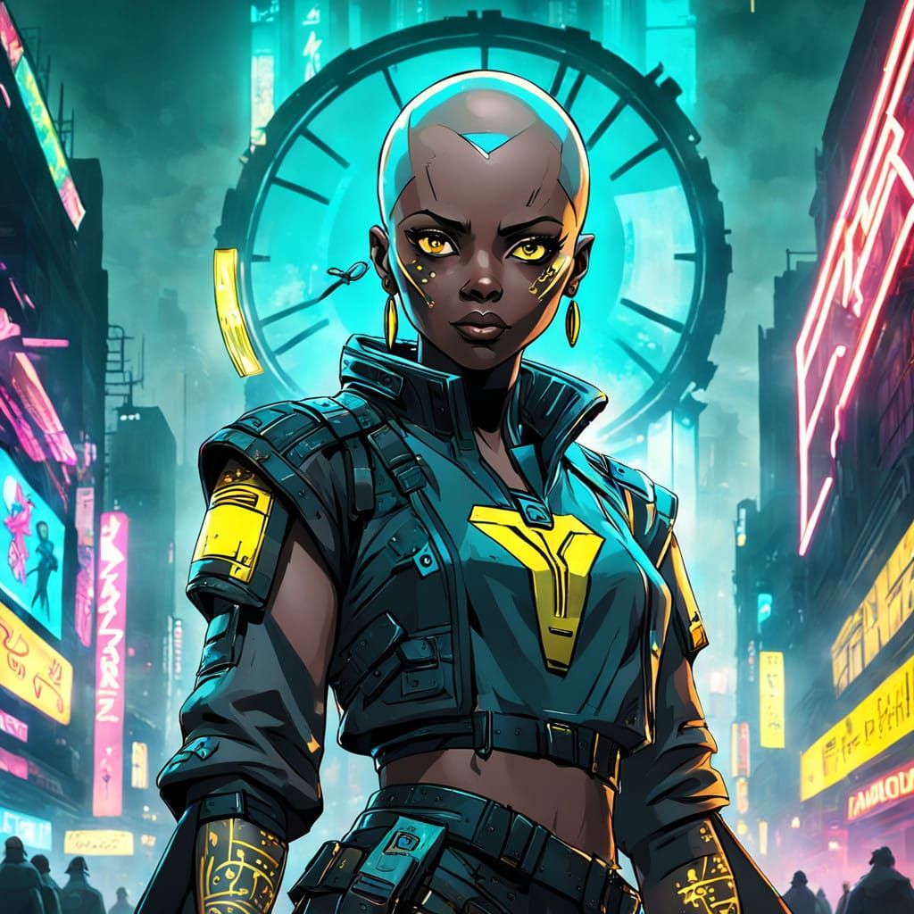 Goddess of Time in Cyberpunk Style