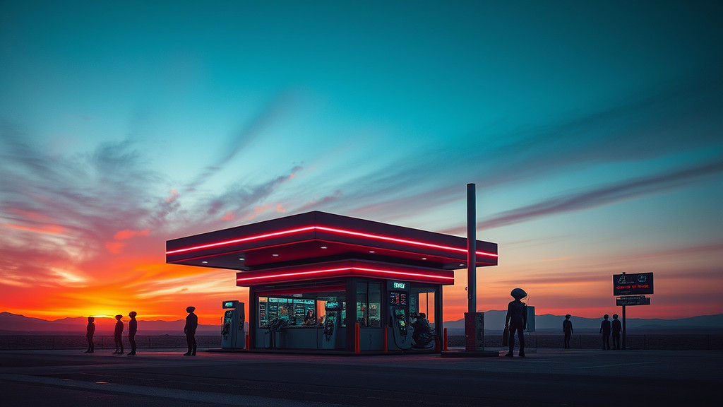 Extraterrestrial Fuel Stop: Futuristic Digital Art in 8K