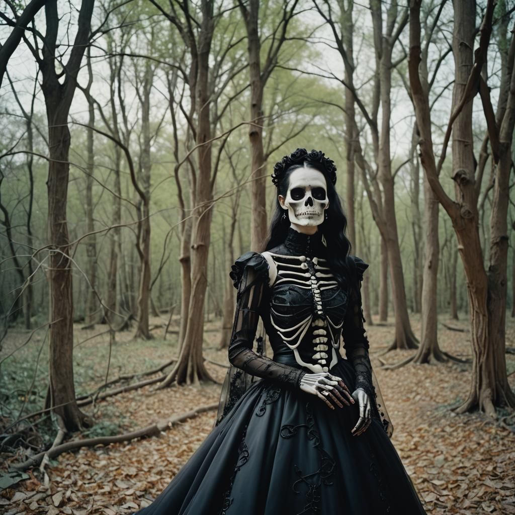Gothic Bride in Black Gown: Retropunk Aesthetic