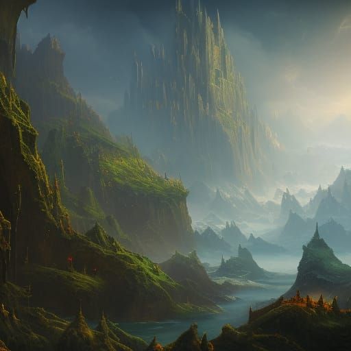 Fantastical Valley Matte Painting in Deep Color