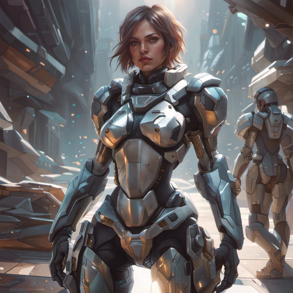 Girl in Futuristic Armor, Digital Art Portrait