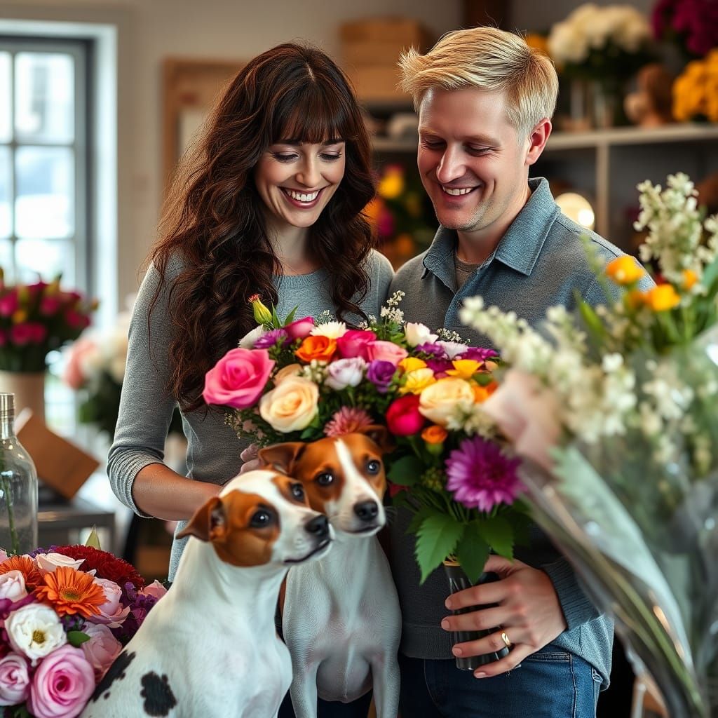 Woman and Boyfriend in Flower Shop
