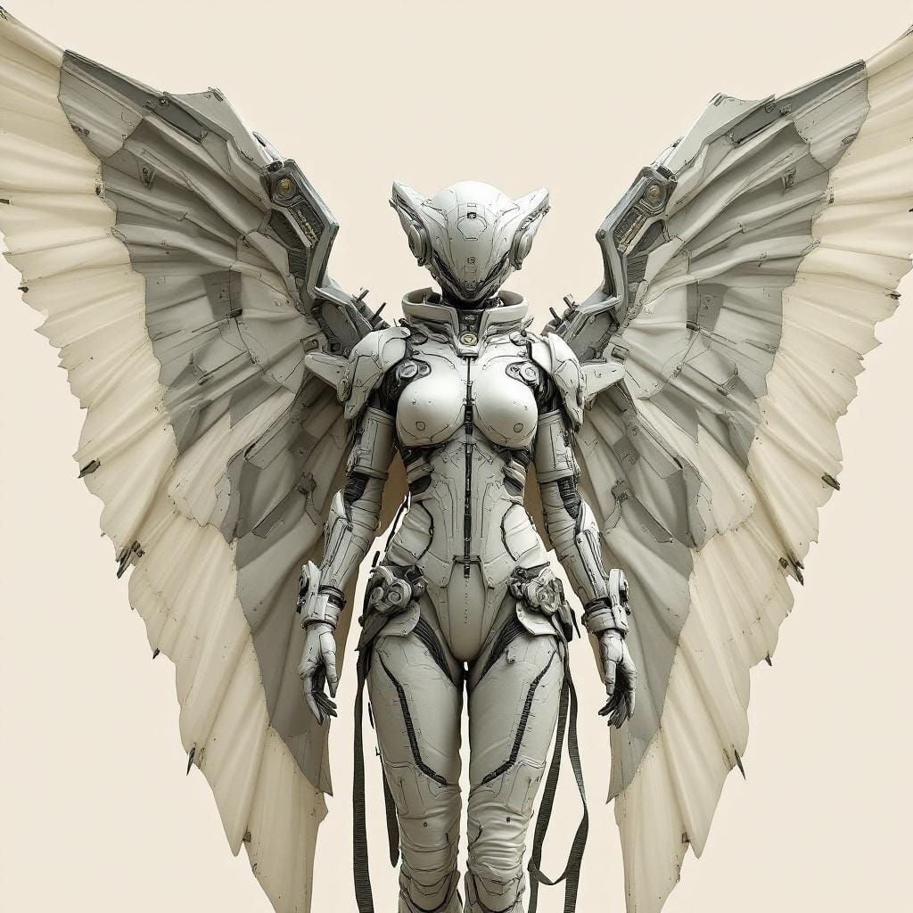 Angel in Sci-Fi Spacesuit with Protected Wings