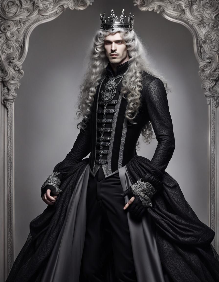 Gothic Man in Lace Gown with Silver Crown