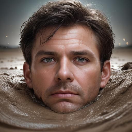 Male Police Officer Sinking in Quicksand Portrait