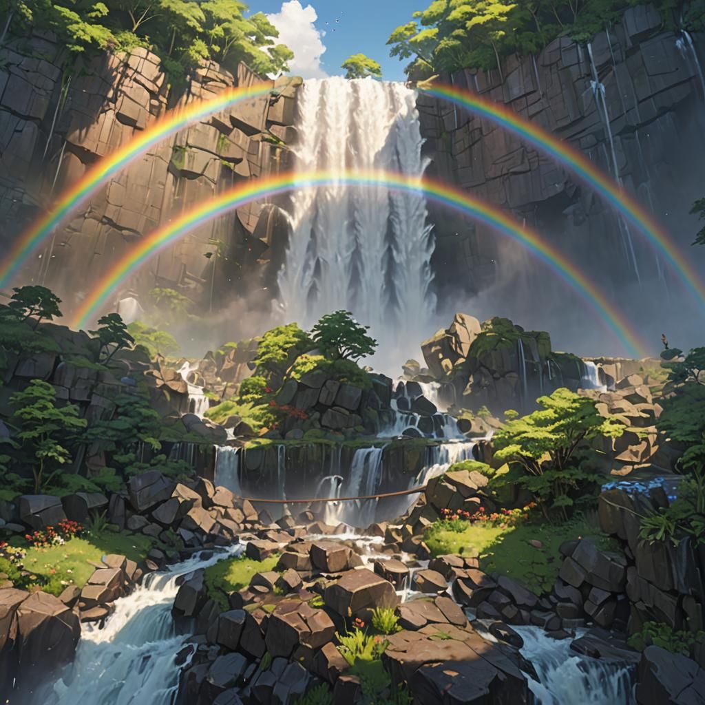 Waterfall and rainbow