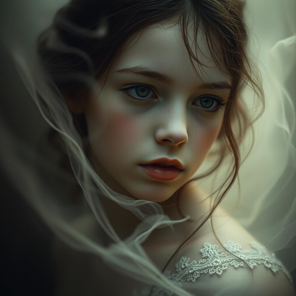 Ethereal Girl Lost in a Melancholic Dreamscape