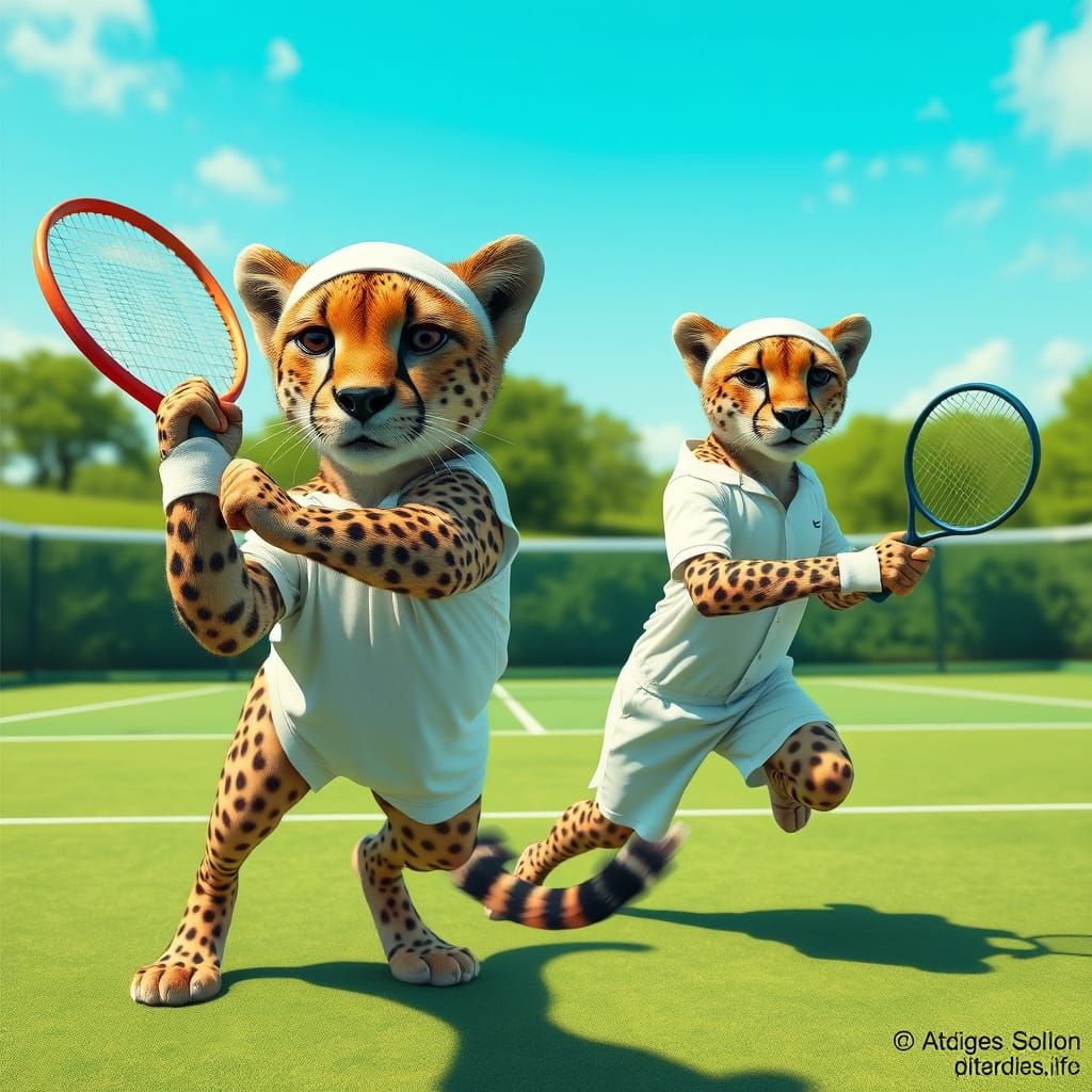 Cheetah Tennis Players in Photorealistic 4K