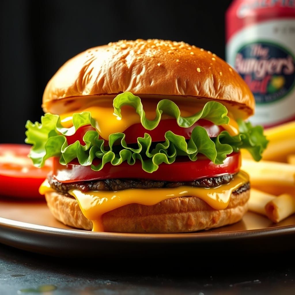 Juicy Burger Still Life with Bold Colors