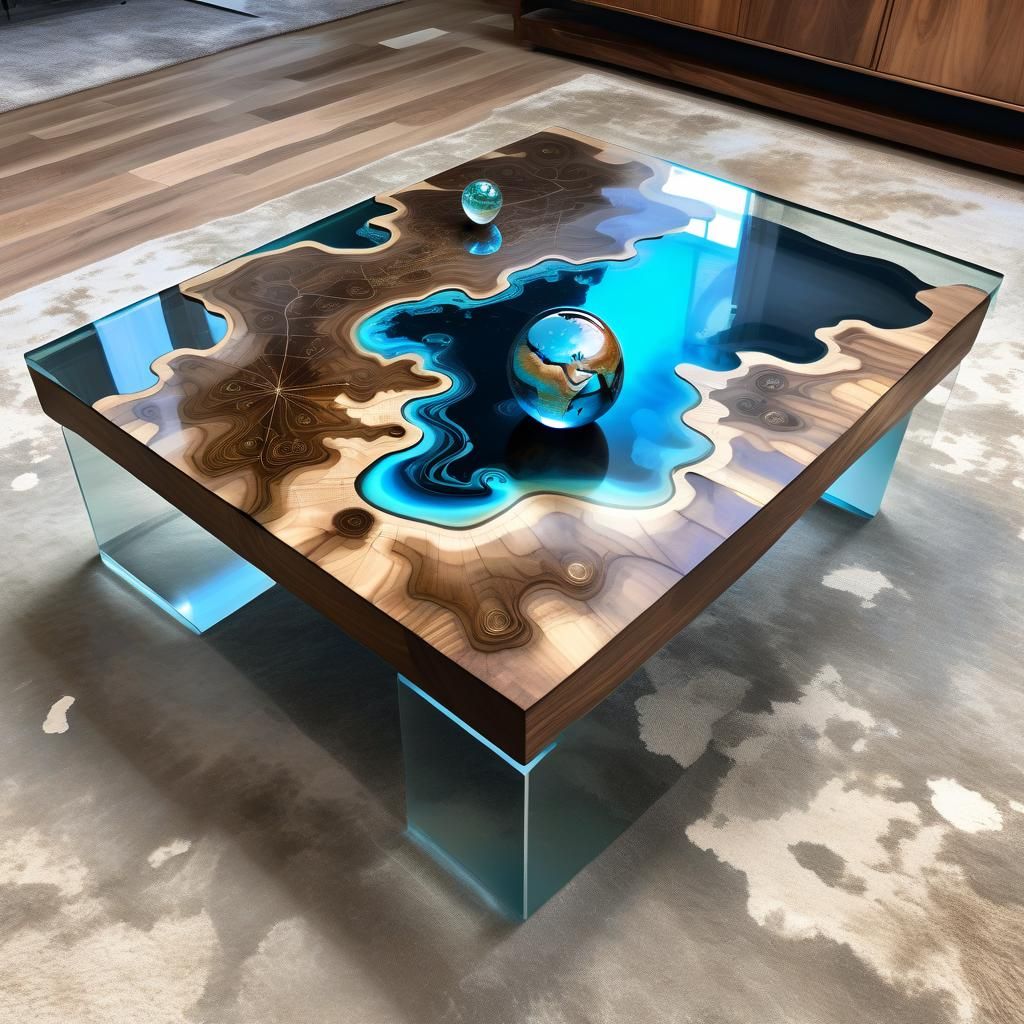 Surreal Coffee Table Scene in Holographic Style