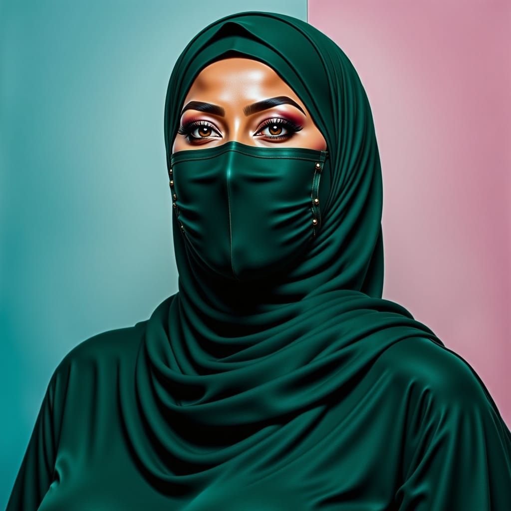 Overweight Black Hijabi Woman in Dark Green