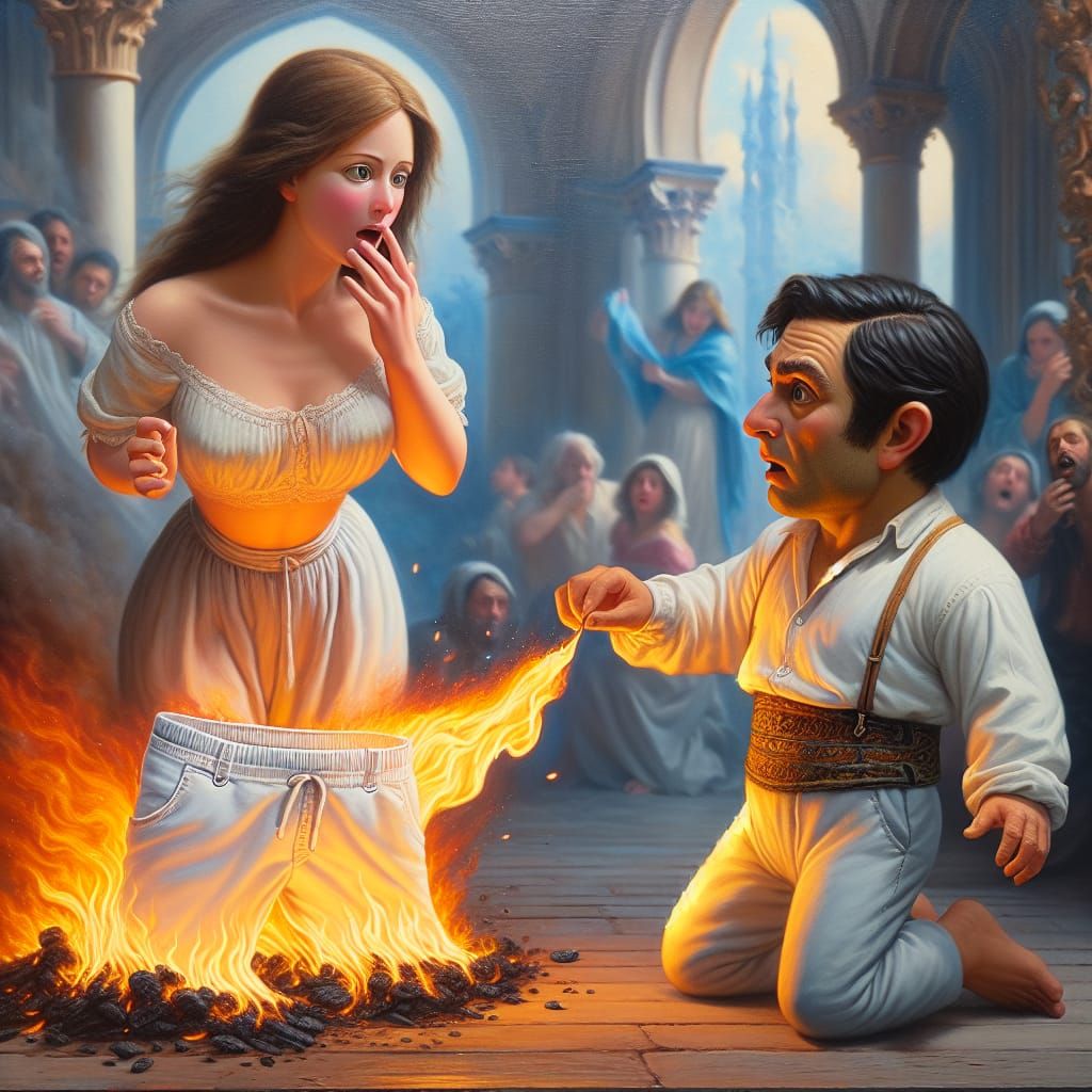 Man Sets Woman's Pants on Fire: Digital Matte Painting