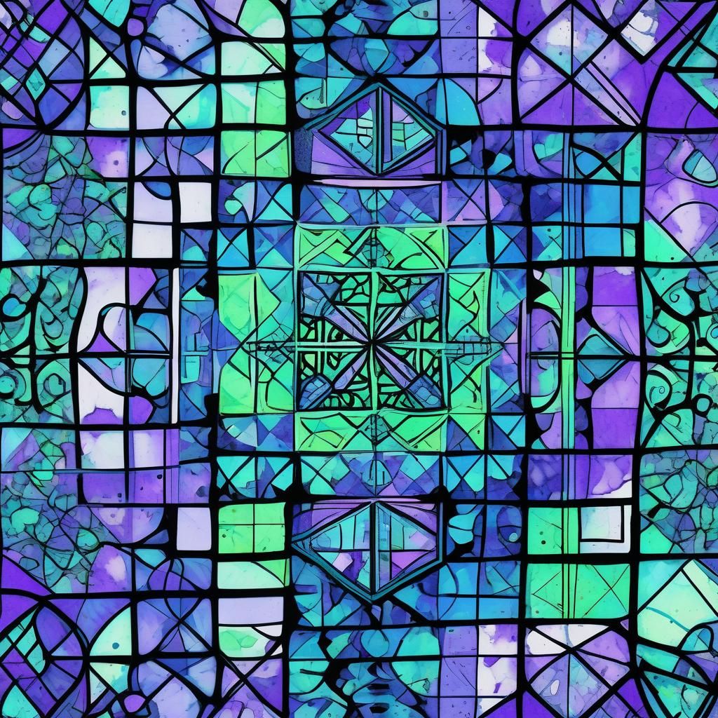 Vibrant Abstract Art in Geometric Patterns on Light Blue Bac...