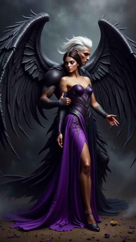 Gorgeous Demon in Angelic Embrace, Cyberpunk Style