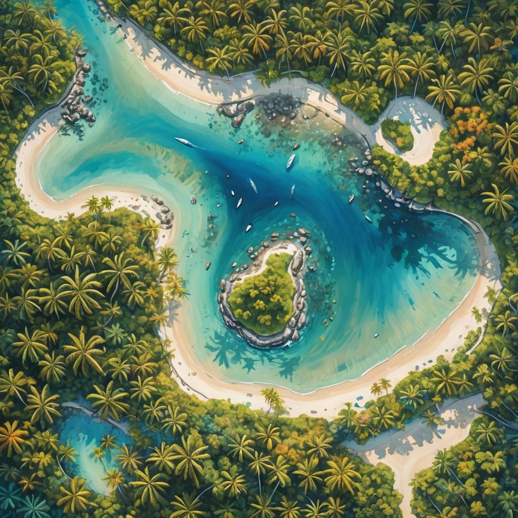 Fijian Island Aerial View in Triadic Colors