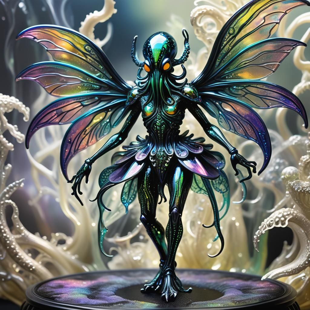 Dichroic Glass Cthulhu Dances: Giger-Style Art