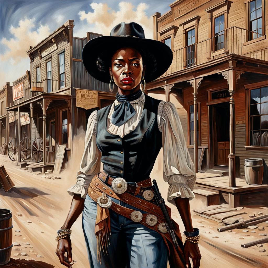 Black Woman's Defiance in Old West Town: Photorealistic Pain...