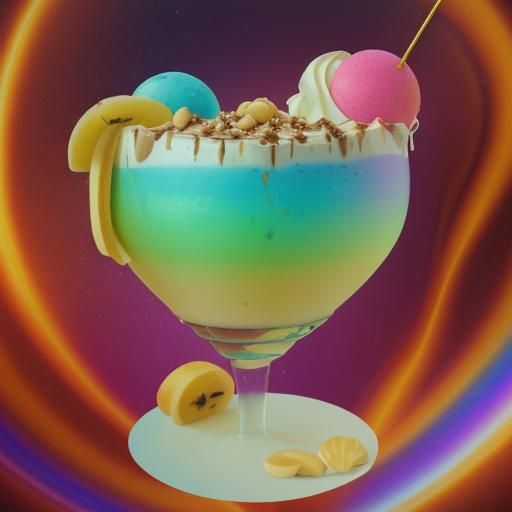 Tutti-fruiti ice cream with vanilla cake, bananas, peanut bu...