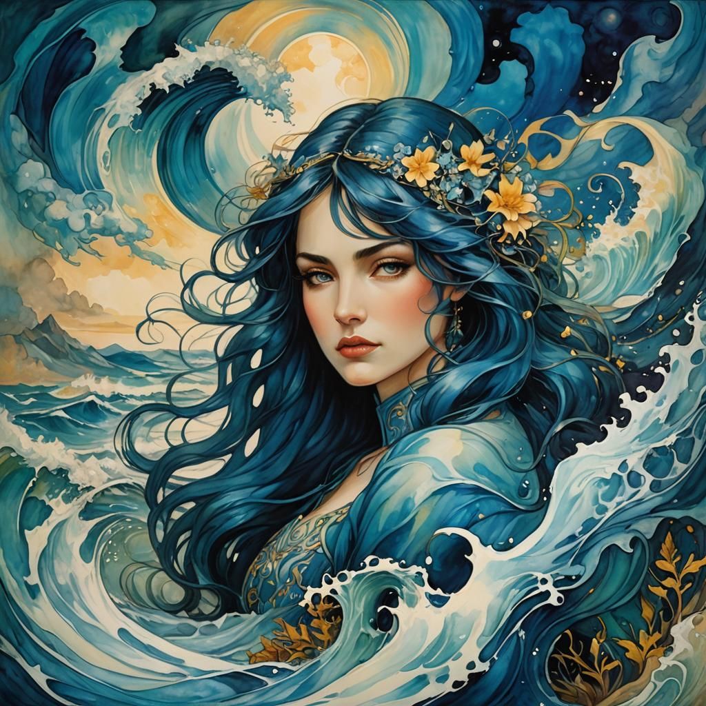 Plasma Blue Mystic in Surreal Wave Fantasy