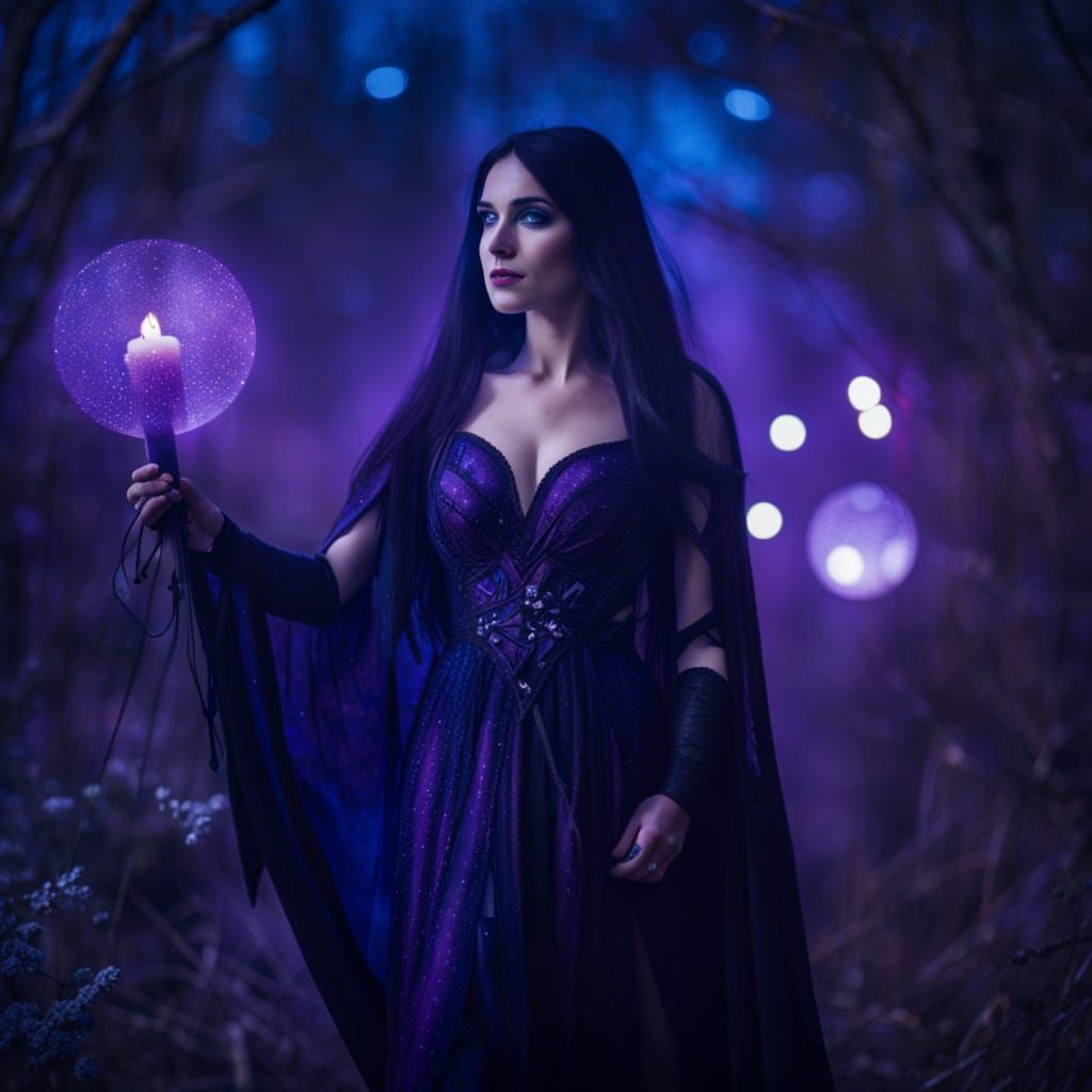 Gothic Goddesses Morrighan and Nyx in Starry Night