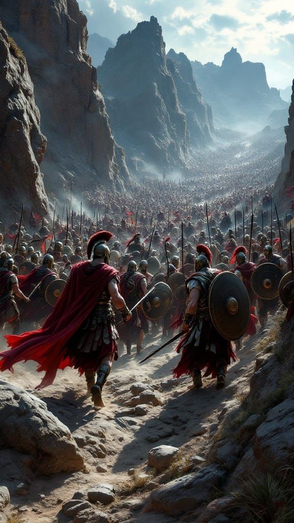 Spartan Warriors Clash in Epic Thermopylae Battle Scene