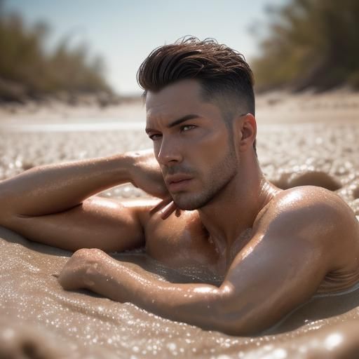 Man in Latex Sinking in Quicksand