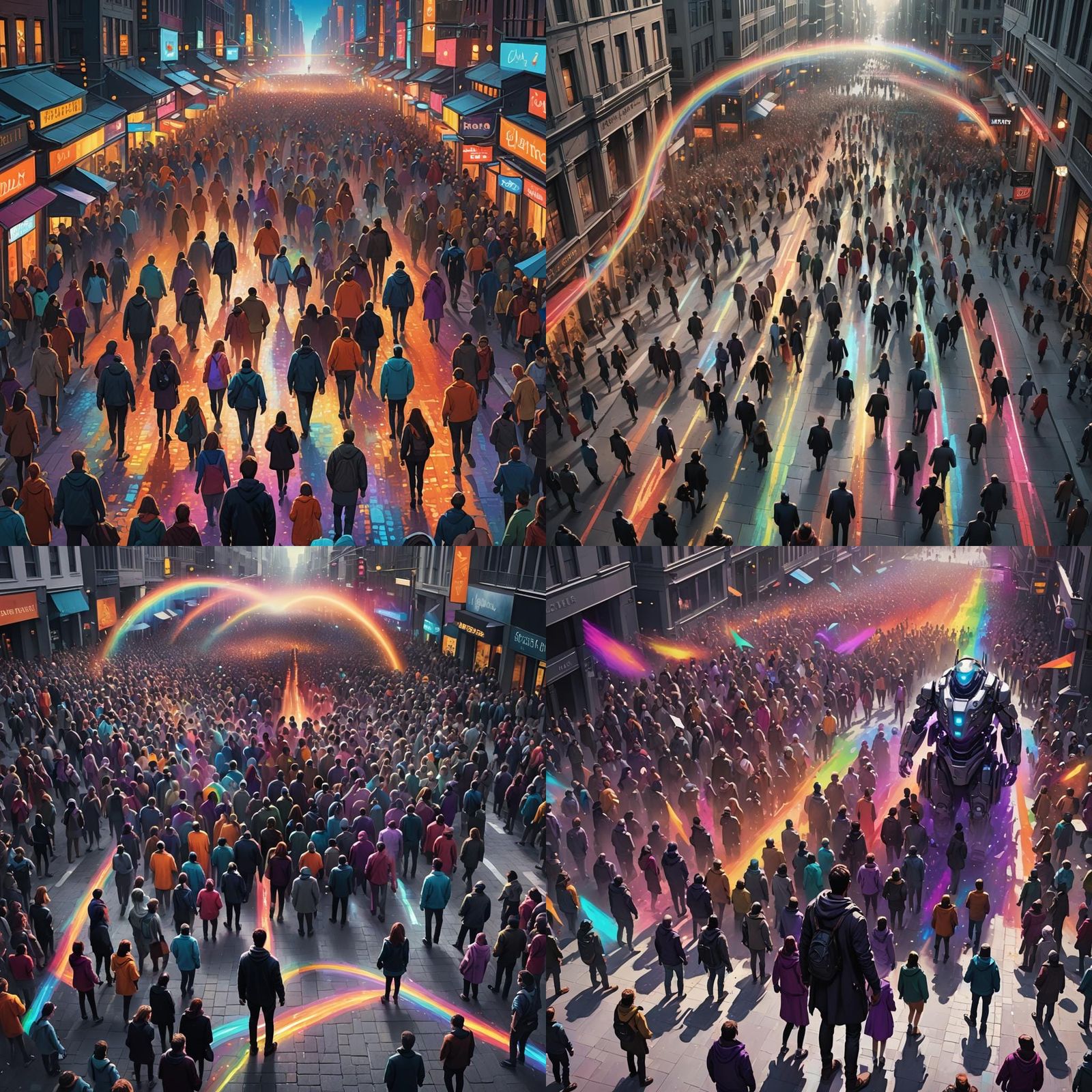 Vibrant Person Stands Out in Grayscale Crowd