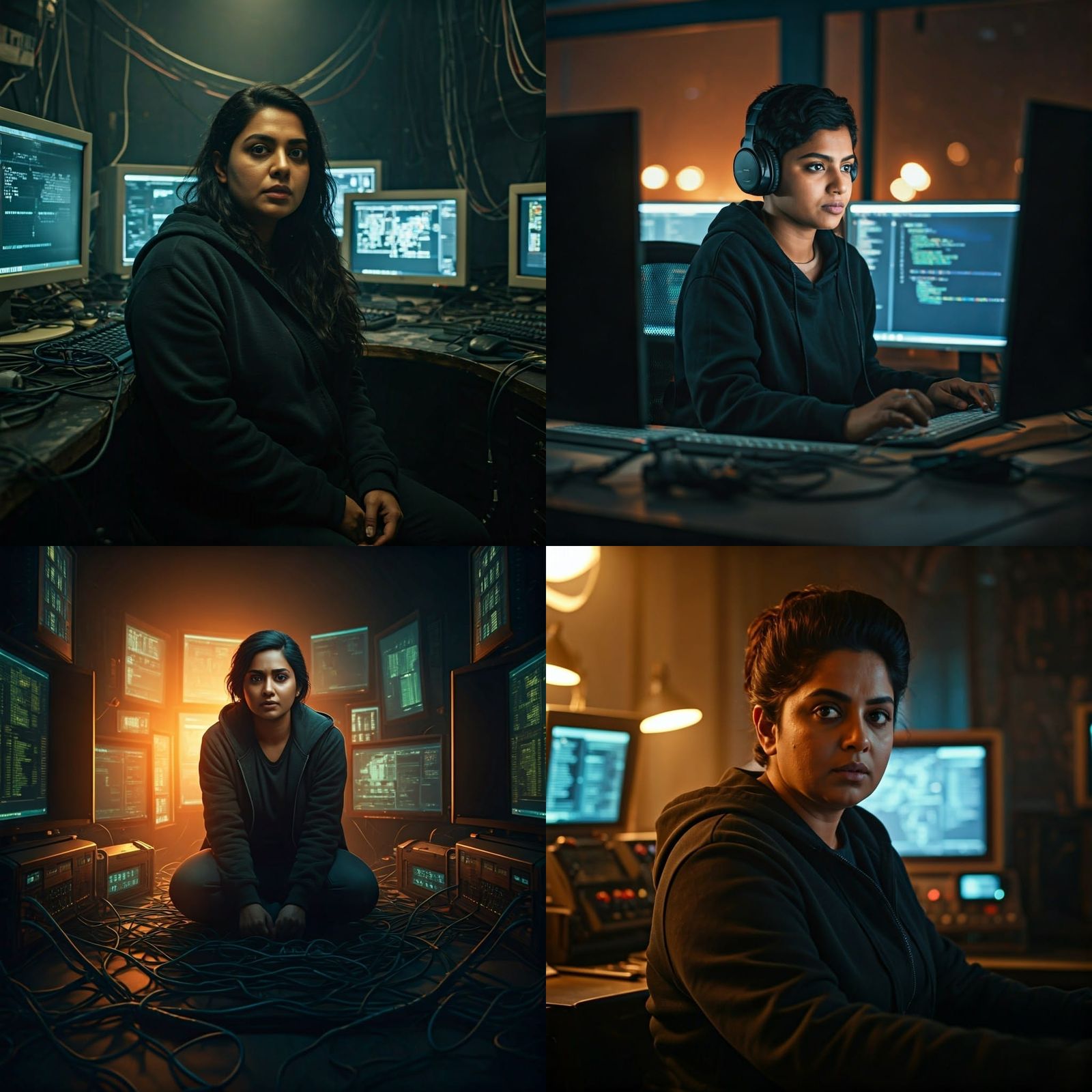 Indian Hacker in Hoodie: Cinematic Film Still