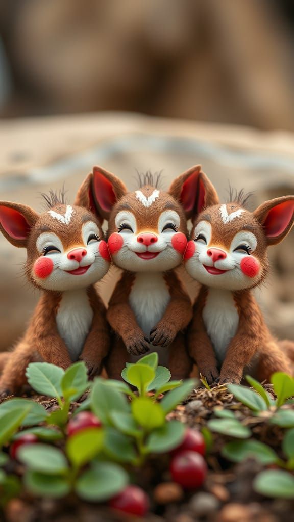 Whimsical Herbal Creatures in Ruby Hues