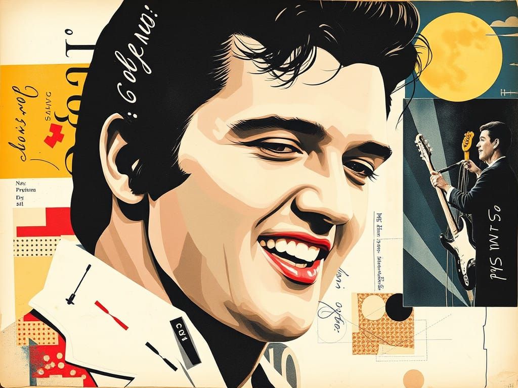 Postmodern Elvis Presley Art Piece in Mixed Media