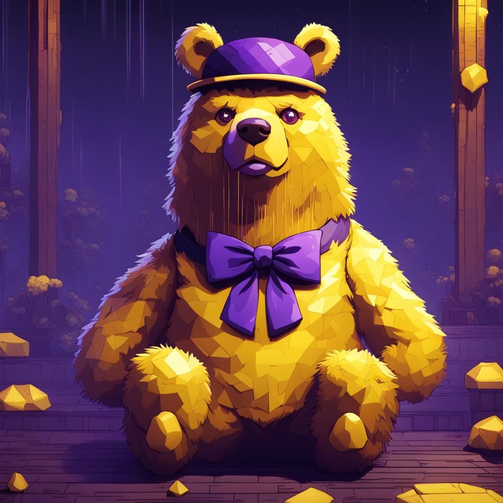 Yellow Bear Biting Person in 8-bit Graphics