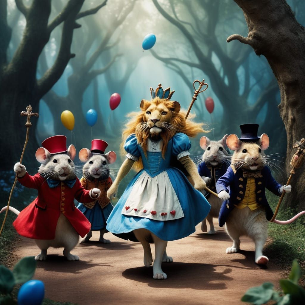 Mice in Whimsical Wonderland Picnic Scene with Vibrant Detai...