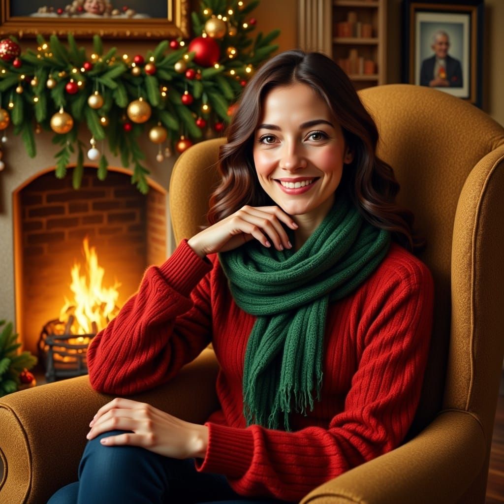 Cozy Christmas Portrait in Realist Style