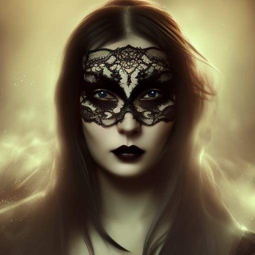Woman in Black Lace Eye Mask: Gothic Fantasy Art