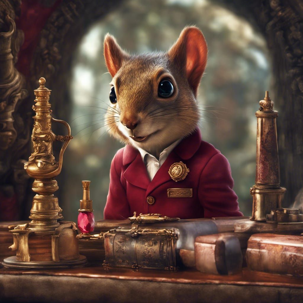 Pop Art Squirrel with Ruby in Gringotts Bank