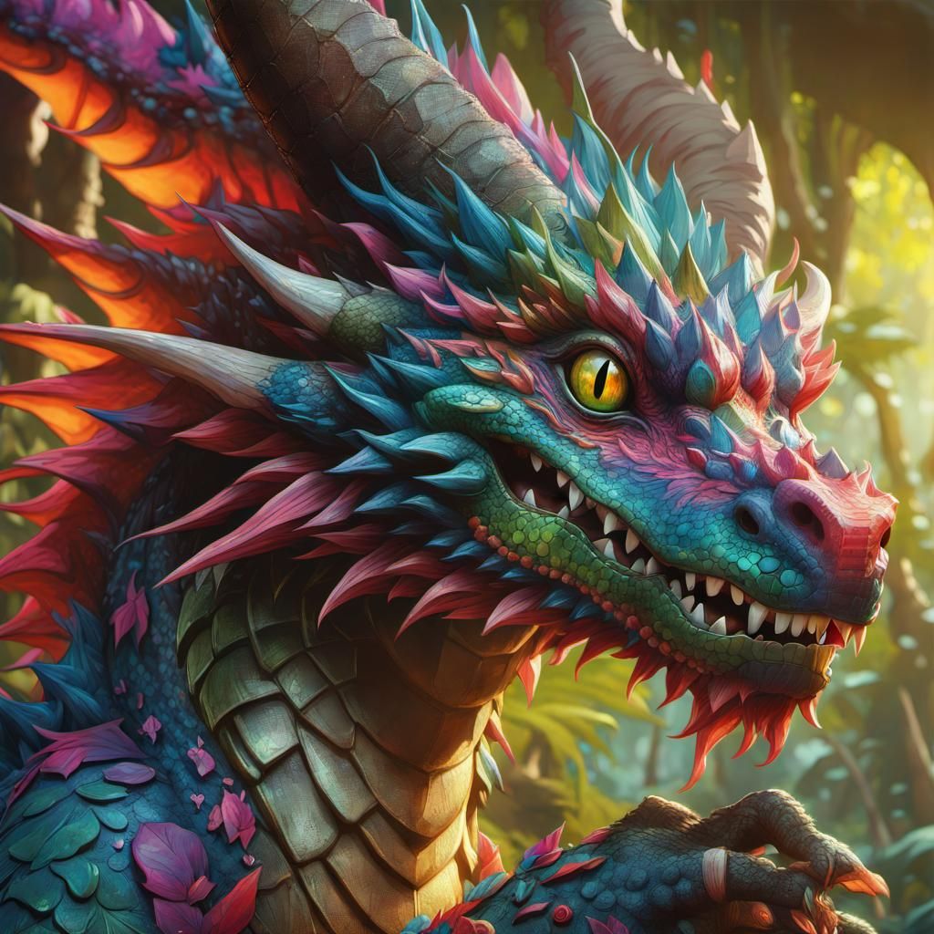 Adorable Jungle Dragon Portrait in Vibrant Colors
