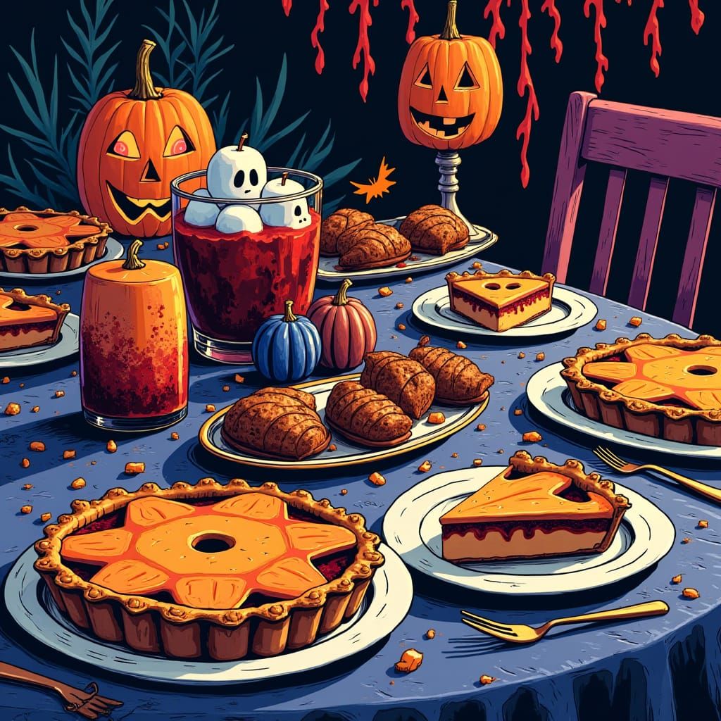 Halloween Table Setting in Comic Book Style