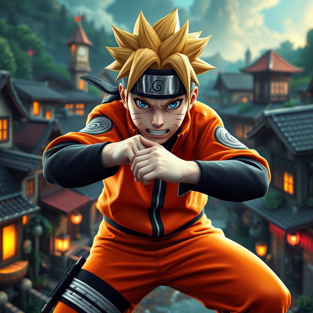 Naruto Uzumaki in Hidden Leaf Village: 3D Anime Art