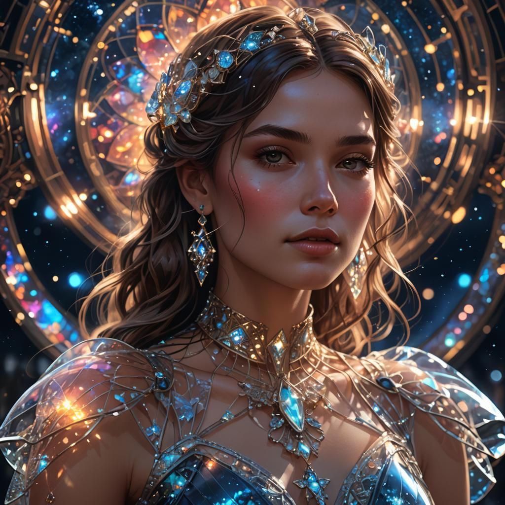 Woman in Glass Dress: Hyperdetailed Digital Art