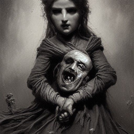 Horror Doll Puppet in Engraving Style