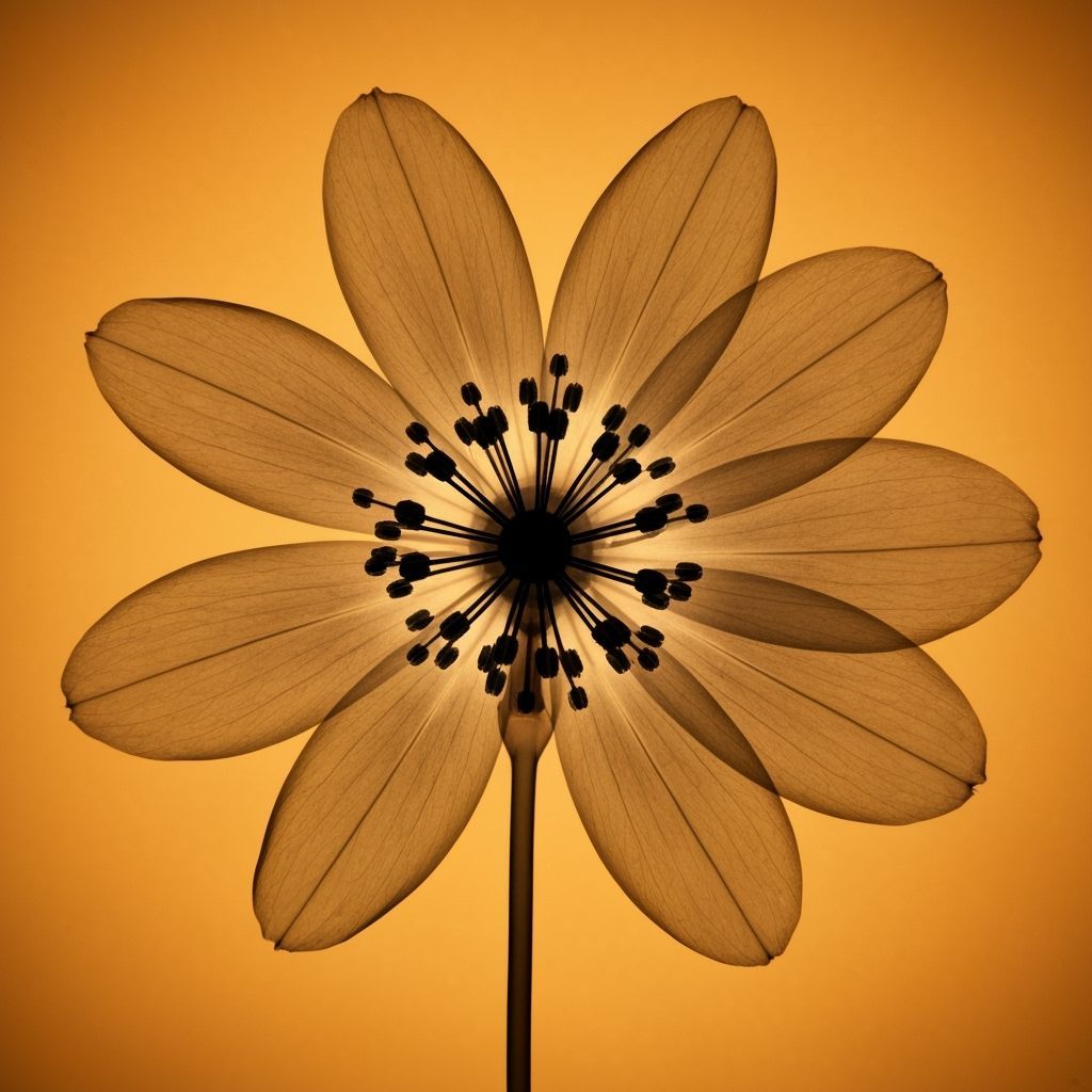Surreal X-Ray Flower on Warm Orange
