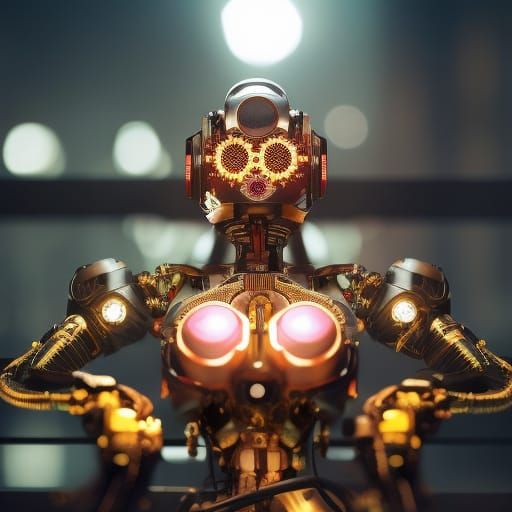 Mechatronic Cyborg Sunset: Cyberpunk Digital Art