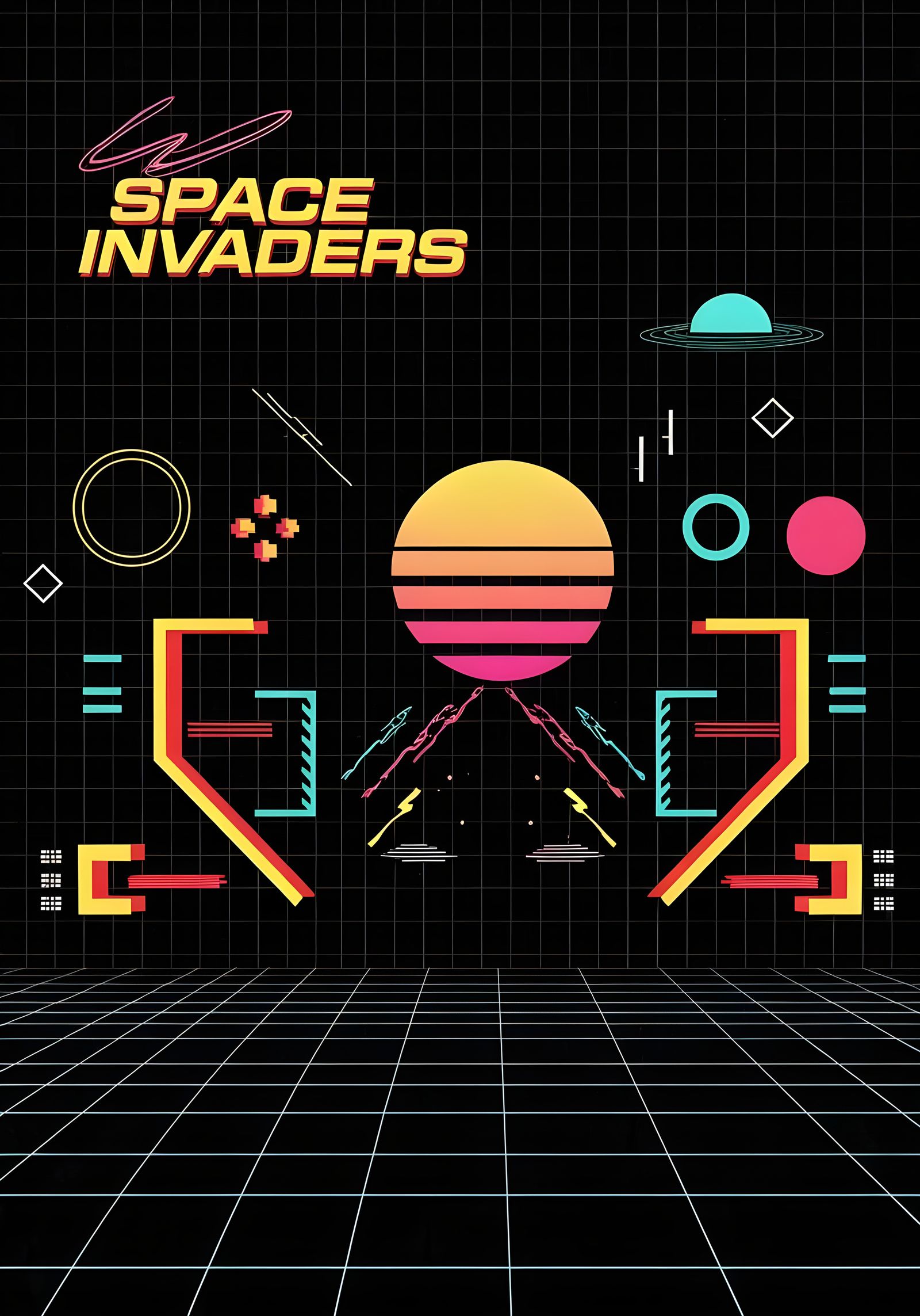 Retro Space Invaders Arcade Poster in Pop Art Style