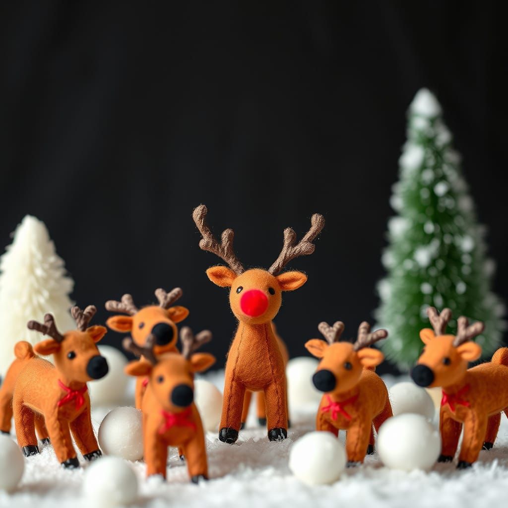 Miniature Felt Winter Wonderland with Reindeer Figurines