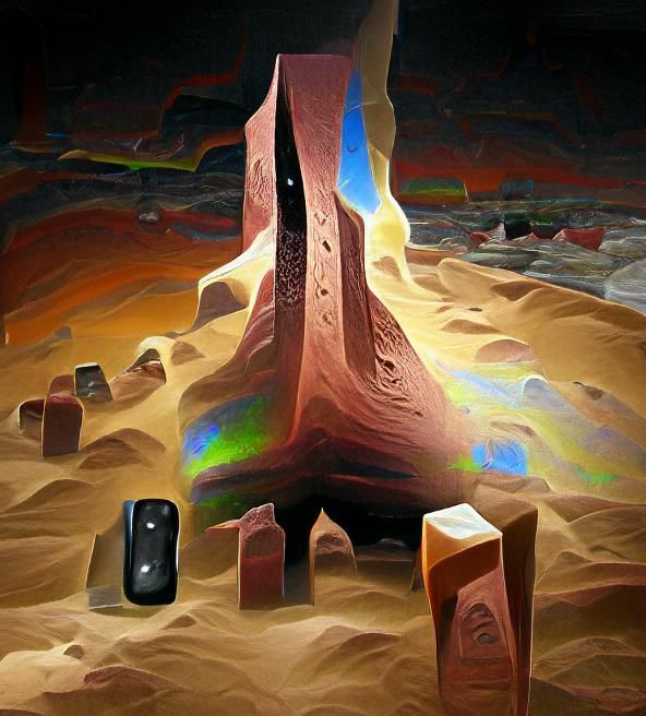 Glowing Desert Monolith in Sci-Fi Landscape