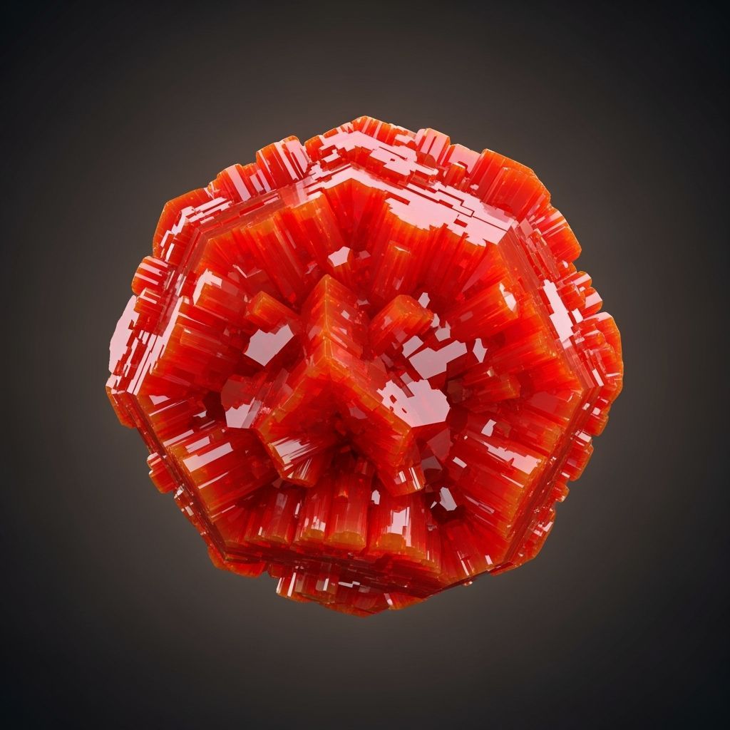 Fiery Red Vanadinite Crystal in Retro-Futuristic Style