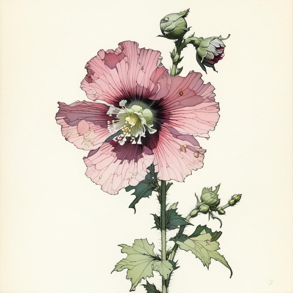 Delicate Hollyhock Blossom Illustration