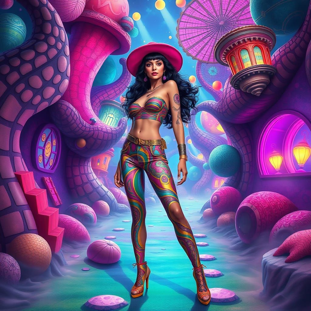 Surrealist Woman in Vibrant Dreamscape