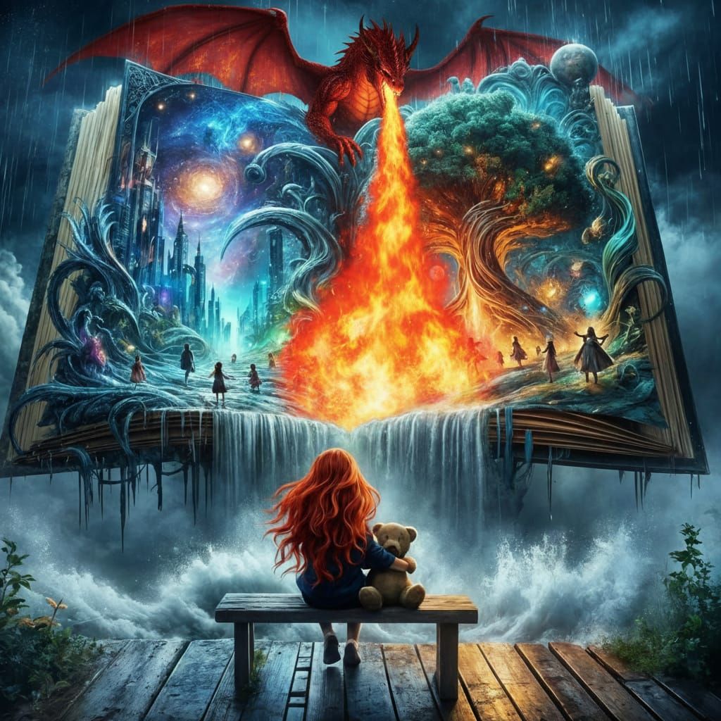 Child Enters Magical Storybook World in Surreal Fantasy Art