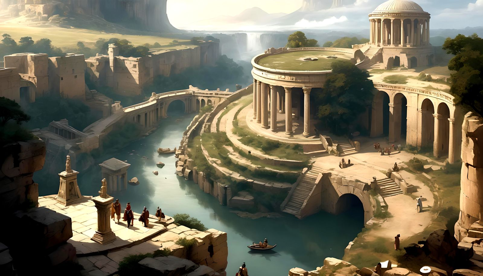 Mystical Landscape with Ancient Ruins and River